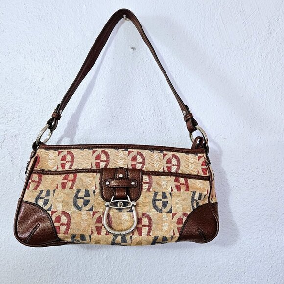 ETIENNE AIGNER WOMEN'S SHOULDER BAG RED, BLUE ,TAN CLASSIC PRINT MEDIUM SIZE - Picture 1 of 5